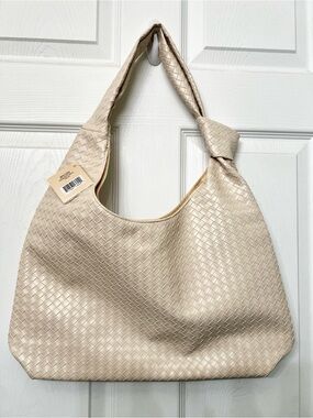 Cream Woven Shoulder Hobo Bag